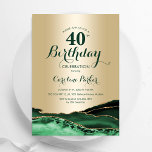 Invitation Gold Emerald Green Agate 40e anniversaire<br><div class="desc">Émeraude vert et or agate 40e anniversaire invitation de fête. Design élégant et moderne avec aquarelle agate marbre arrière - plan,  fausse parties scintillant or et typographie script de police. Carte invitation branchée parfaite pour une célébration anniversaire féminine élégante. Invitations Zazzle imprimées ou téléchargement instantané modèle imprimable numérique.</div>