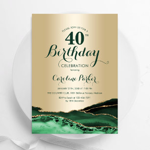 Invitation Gold Emerald Green Agate 40e anniversaire