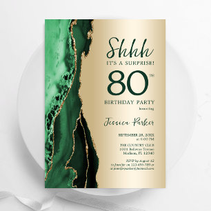 Invitation Gold Emerald Green Agate Surprise 80e anniversaire