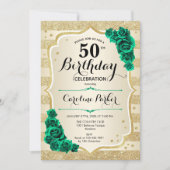 Invitation Gold Emerald Green Photo 50e anniversaire (Devant)