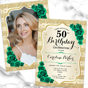 Invitation Gold Emerald Green Photo 50e anniversaire