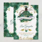 Invitation Gold Emerald Green Rose Western Quinceañera (Devant / Derrière)