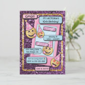 Invitation Gold Emoji Anniversaire Partie Téléphone texte (Debout devant)