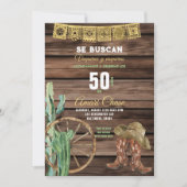 Invitation Gold Espagnol Cowboy Occidental Anniversaire Bois  (Devant)