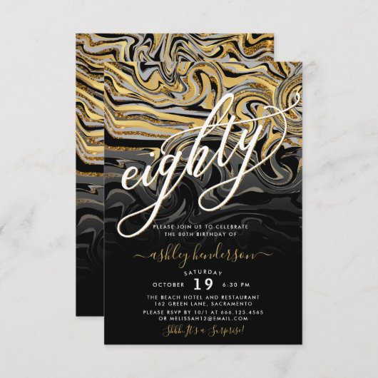 Invitation Gold et Black 80e anniversaire (Devant / Derrière)