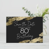 Invitation Gold et Black 80th Birthday Enregistrer la date (Debout devant)