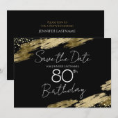 Invitation Gold et Black 80th Birthday Enregistrer la date (Devant / Derrière)