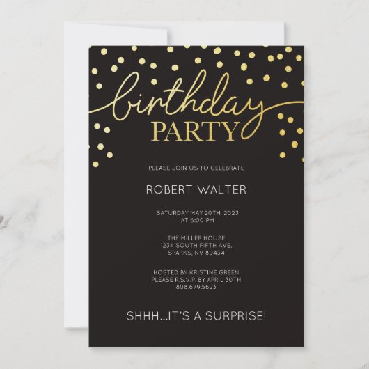Invitation Gold Et Black Anniversaire (Devant)