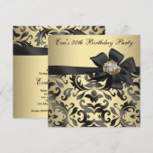 Invitation Gold et Black Damask 50th Birthday Party (Devant / Derrière)