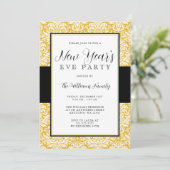 Invitation Gold et Black Damask New Years Eve Party (Debout devant)
