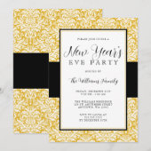 Invitation Gold et Black Damask New Years Eve Party (Devant / Derrière)