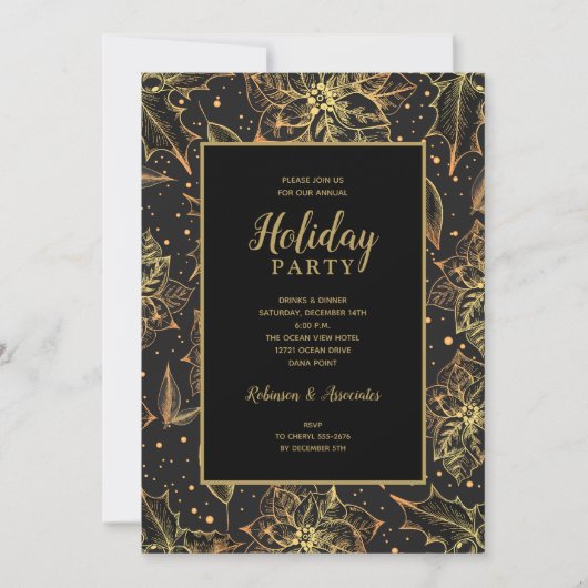Invitation Gold et Black Floral Fête (Devant)