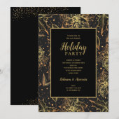 Invitation Gold et Black Floral Fête (Devant / Derrière)