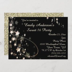 Invitation Gold et Black Hollywood Star Sweet 16 Anniversaire