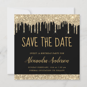 Invitation Gold et Black Parties scintillant Sweet 16 Enregis