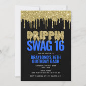 Invitation Gold et Blue Drippin Swag 16 Anniversaire (Devant)