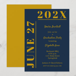 Invitation Gold et Blue Graduation Party