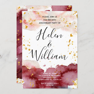 Invitation Gold et Bourgogne, l'anniversaire du Mariage