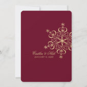 Invitation Gold et Bourgogne Mariage d'hiver Snowflakes (Dos)