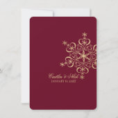 Invitation Gold et Bourgogne Mariage d'hiver Snowflakes (Dos)