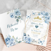 Invitation Gold et Dusty Blue Floral Crown Quinceañera