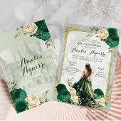 Invitation Gold et Emerald Green Castle Princess Quinceañera