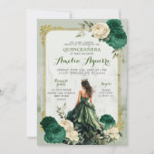 Invitation Gold et Emerald Green Castle Princess Quinceañera (Devant)