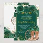 Invitation Gold et Emerald Green Western Charra Quinceañera (Devant / Derrière)
