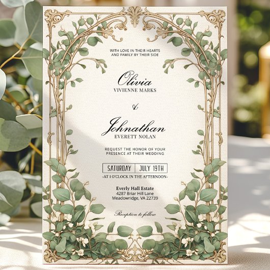 Invitation Gold et Green Eucalyptus Greenery Wedding Invitati