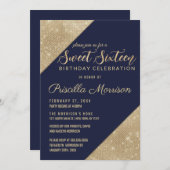 Invitation Gold et Marine Blue Faux Parties scintillant Sequi (Devant / Derrière)