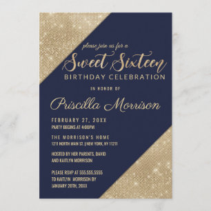 Invitation Gold et Marine Blue Faux Parties scintillant Sequi