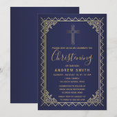 Invitation Gold Et Marine Vintage Calligraphie Christing (Devant / Derrière)