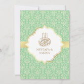 Invitation Gold et Mint Green Damask Mariage musulman islamiq (Devant)