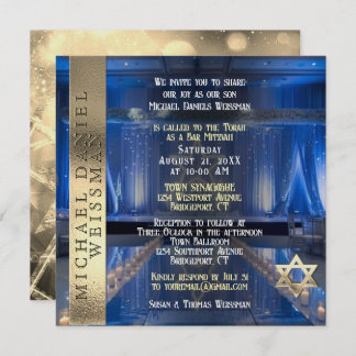 Invitation Gold et Navy Blue Bar Mitzvah