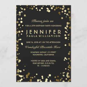 Invitation Gold et Noir Confetti Vintage fête d'anniversaire