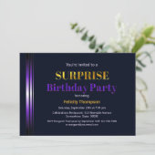 Invitation Gold et Purple Surprise fête d'anniversaire (Debout devant)