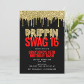 Invitation Gold et Red Drippin Swag 16 Anniversaire (Debout devant)