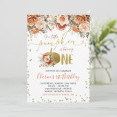 Invitation Gold et Terracotta Floral Citrouille Premier anniv (Debout devant)