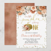 Invitation Gold et Terracotta Floral Citrouille Premier anniv (Devant / Derrière)