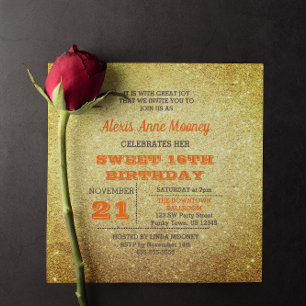 Invitation Gold et Topaz Orange Parties scintillant Sweet 16