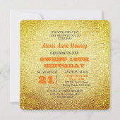 Invitation Gold et Topaz Orange Parties scintillant Sweet 16 (Devant)