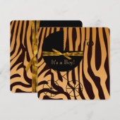 Invitation Gold et transport Brown Boy Zebra Baby shower (Devant / Derrière)