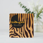 Invitation Gold et transport Brown Boy Zebra Baby shower (Debout devant)