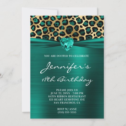 Invitation Gold et Turquoise Leopard Foil 18e anniversaire (Devant)