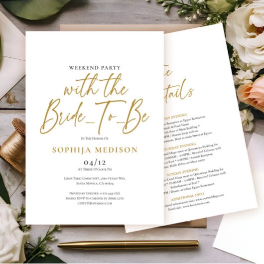 Invitation Gold et White Bachelorette Weend Party