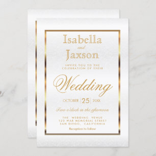 Invitation Gold et White Damask - Mariage