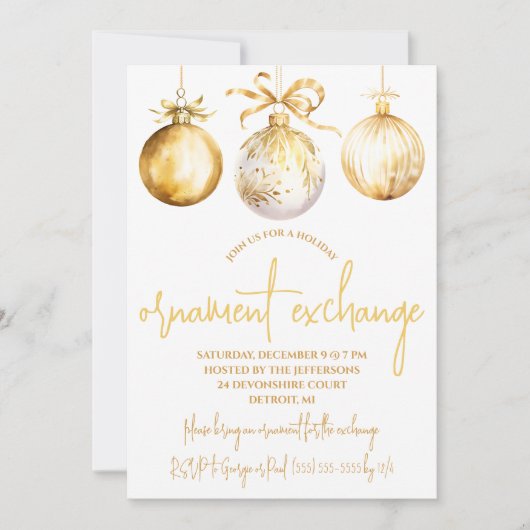 Invitation Gold et White Orament Exchange Fête (Devant)
