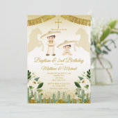 Invitation Gold et White Twin Boys Baptême & 2e anniversaire (Debout devant)