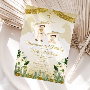 Invitation Gold et White Twin Boys Baptême & 2e anniversaire