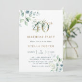 Invitation Gold Eucalyptus Botanical 40e fête d'anniversaire (Debout devant)
